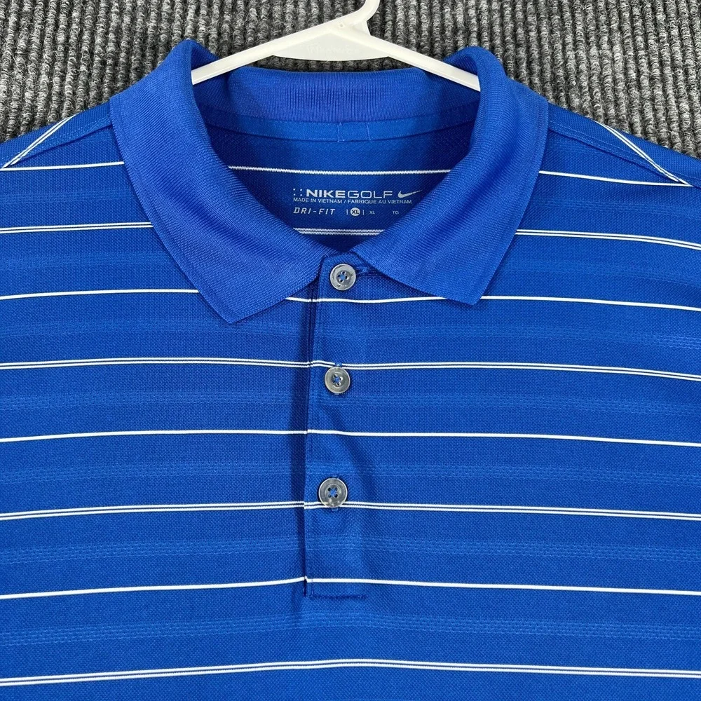 Nike Polo Shirt Mens XL Extra Large Blue Striped Short Sleeve Golf Casual DriFit